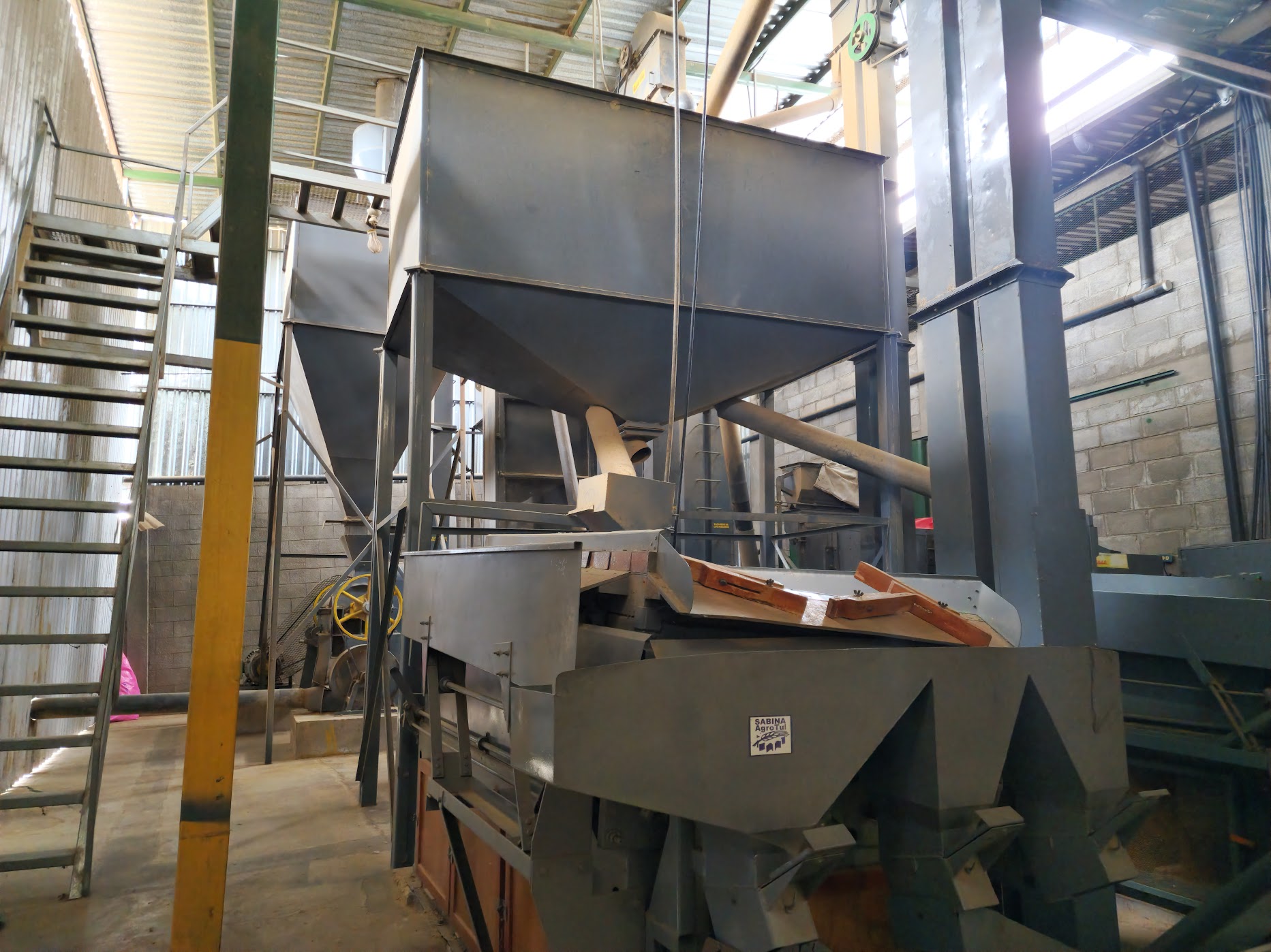 Coffee processing and separating machinery inside a working mill