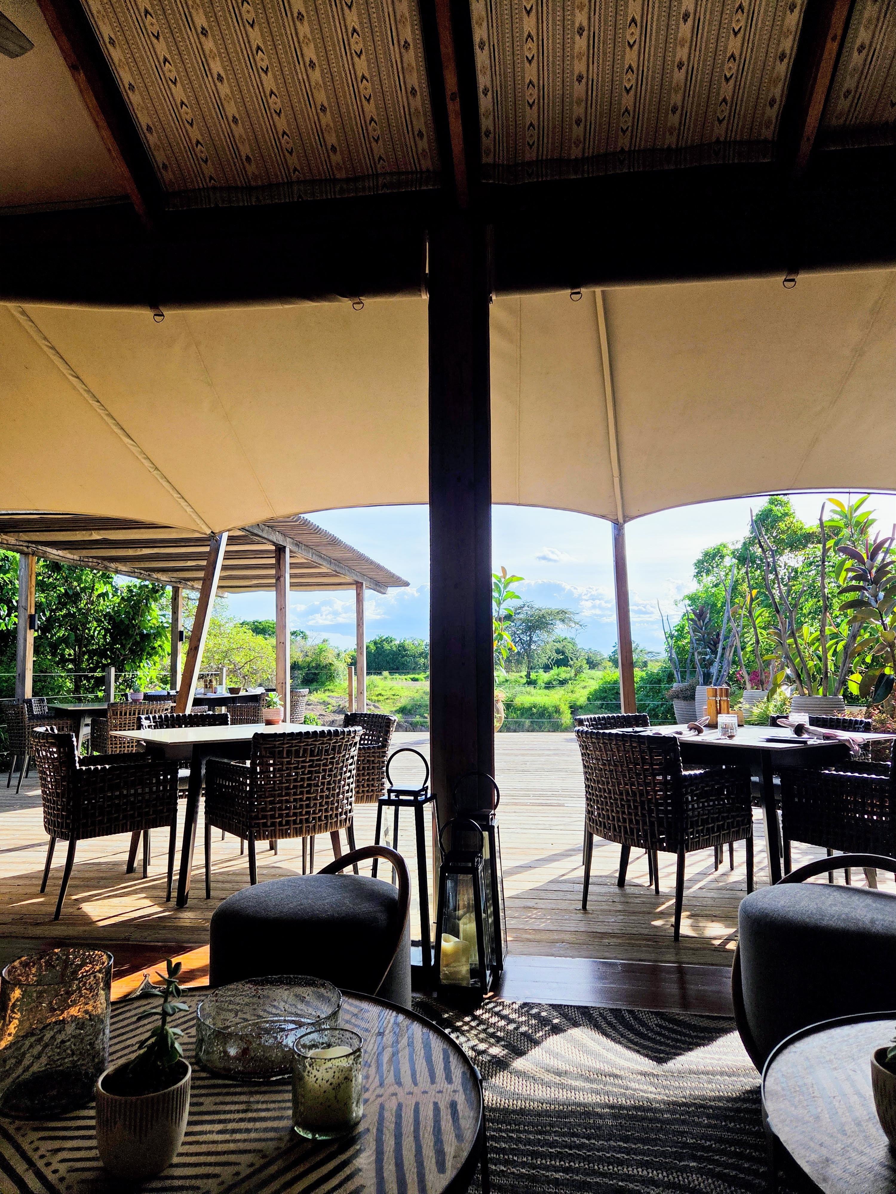 Dining with a view of the baboons, crocodiles, and hippos.